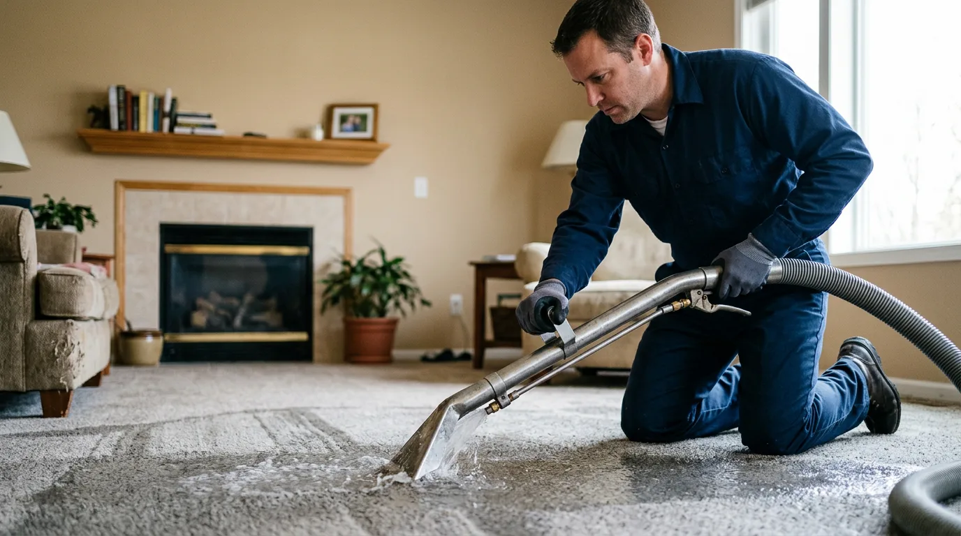 Water damage restoration technician working near Penfield, IL